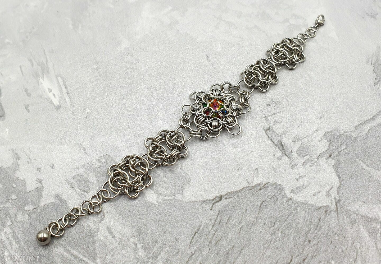 Bransoletka chainmaille z kryształem Swarovski