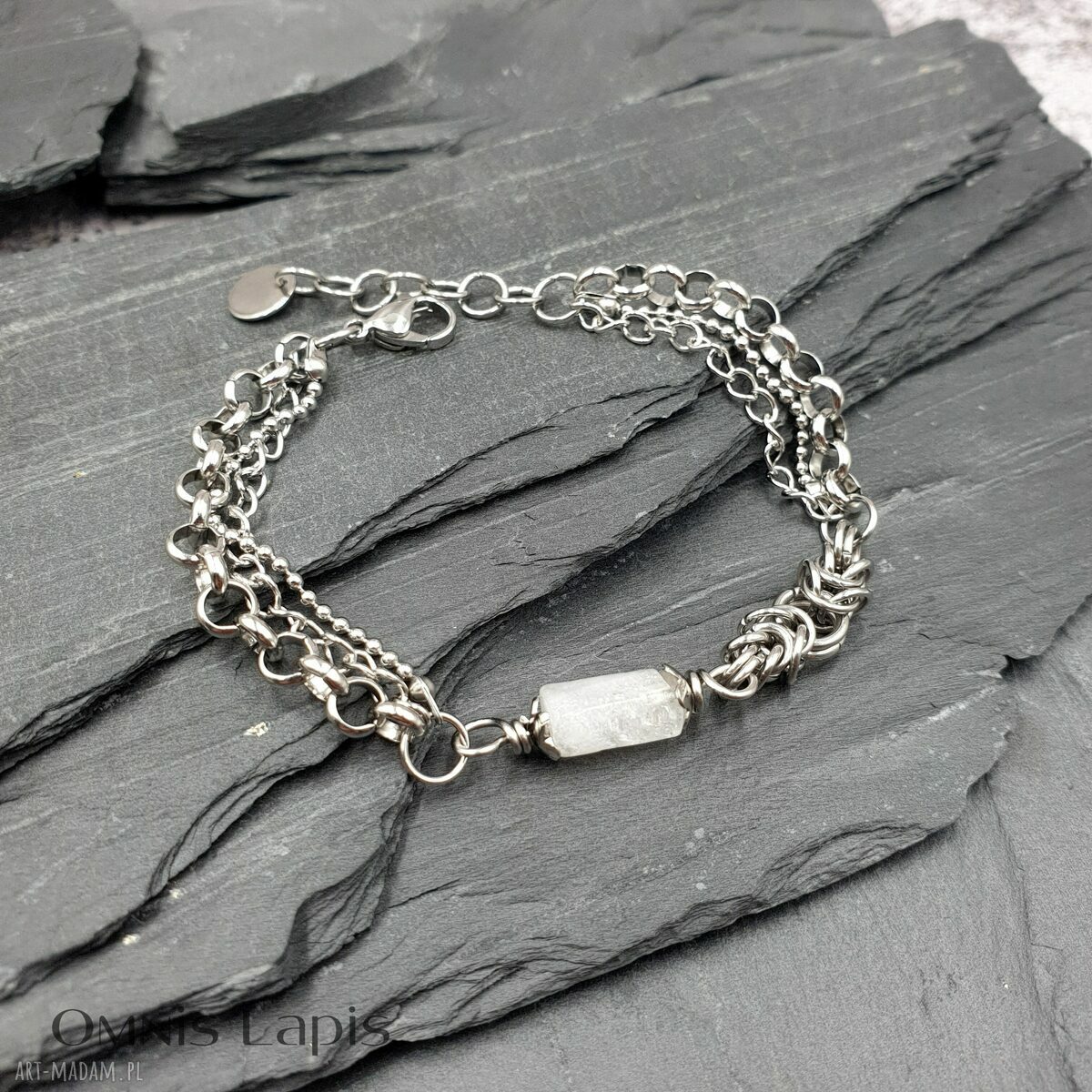 Bransoletka chainmaille z białego cytrynu - regulowana ze stali szlachetnej
