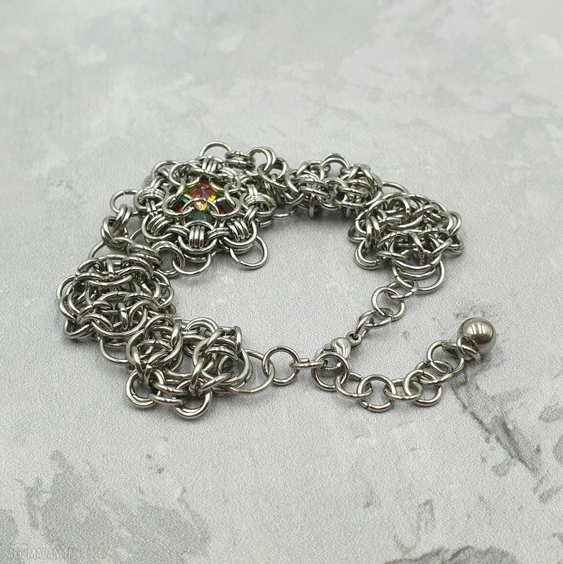 Bransoletka chainmaille z kryształem Swarovski