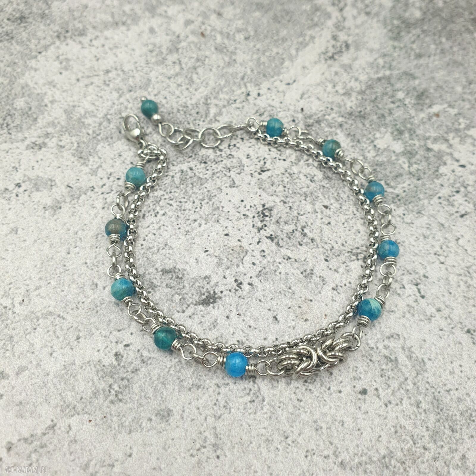 Bransoletka chainmaille - błękitny apatyt (stal szlachetna)