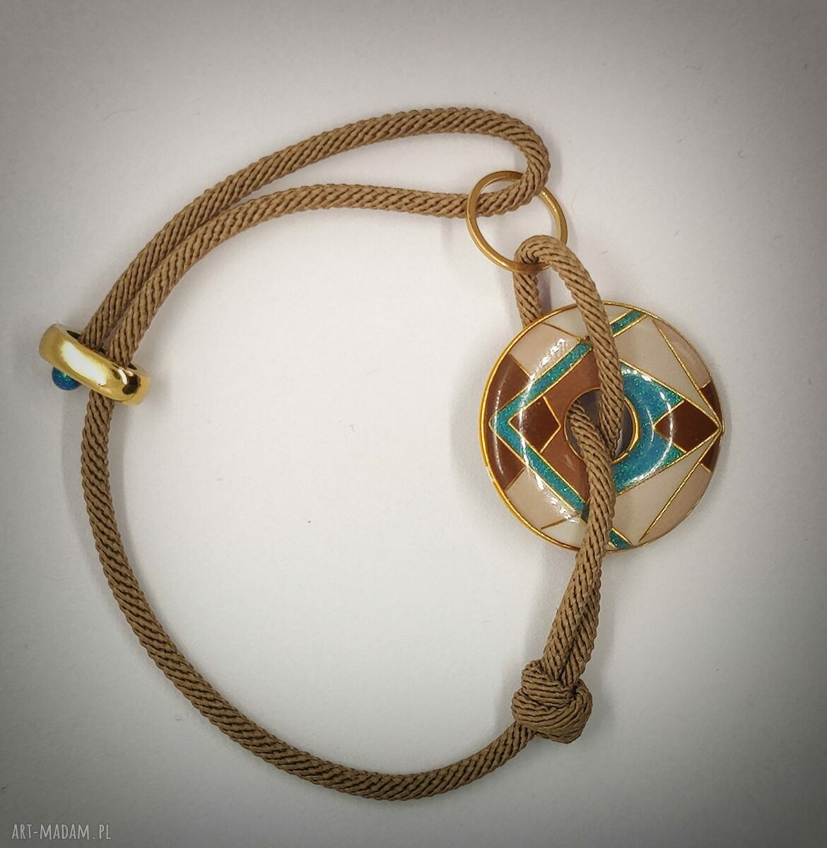 Bransoletka Art Deco Cloisonne z żywicy jubilerskiej - regulowana na plecionym sznurku