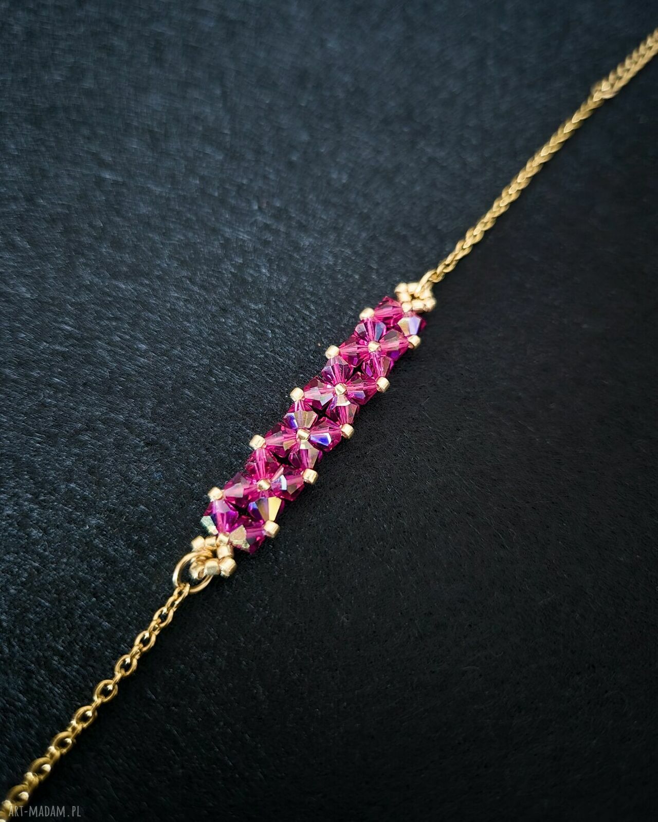 Bransoletka Crystal Square Fuchsia z koralików i kryształków