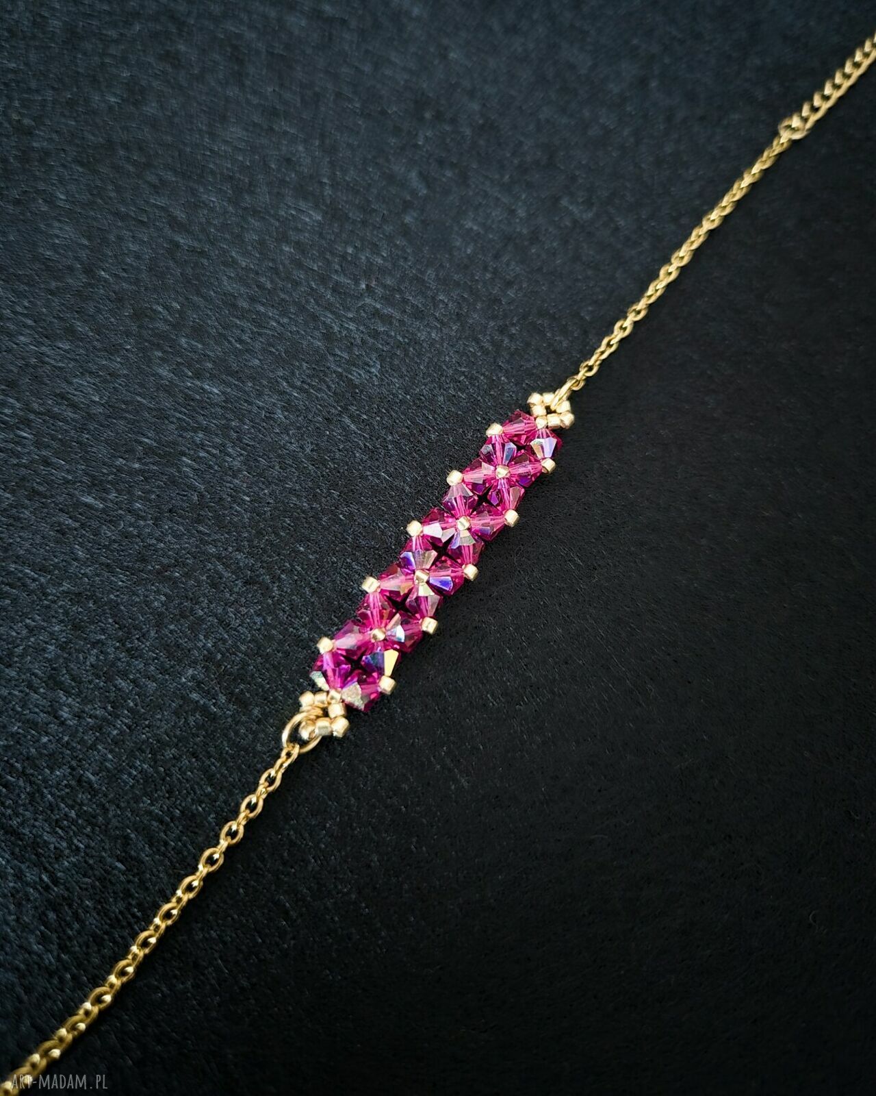 Bransoletka Crystal Square Fuchsia z koralików i kryształków