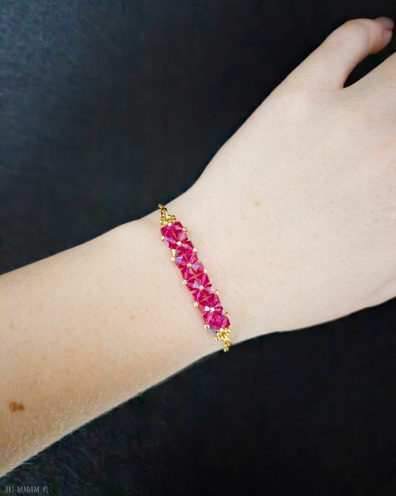 Bransoletka Crystal Square Fuchsia z koralików i kryształków