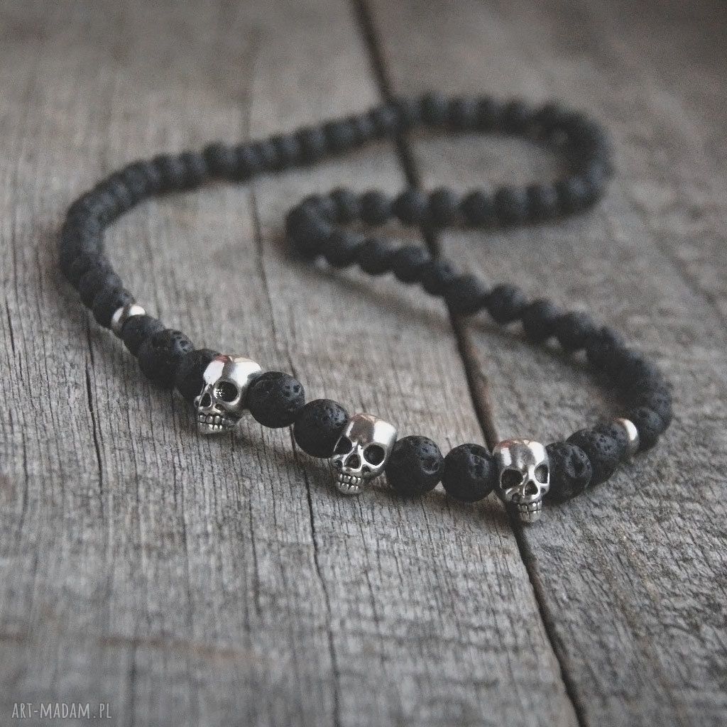 Bransoletka Black Lava & Skull VI - prezent dla Niego z lawy wulkanicznej
