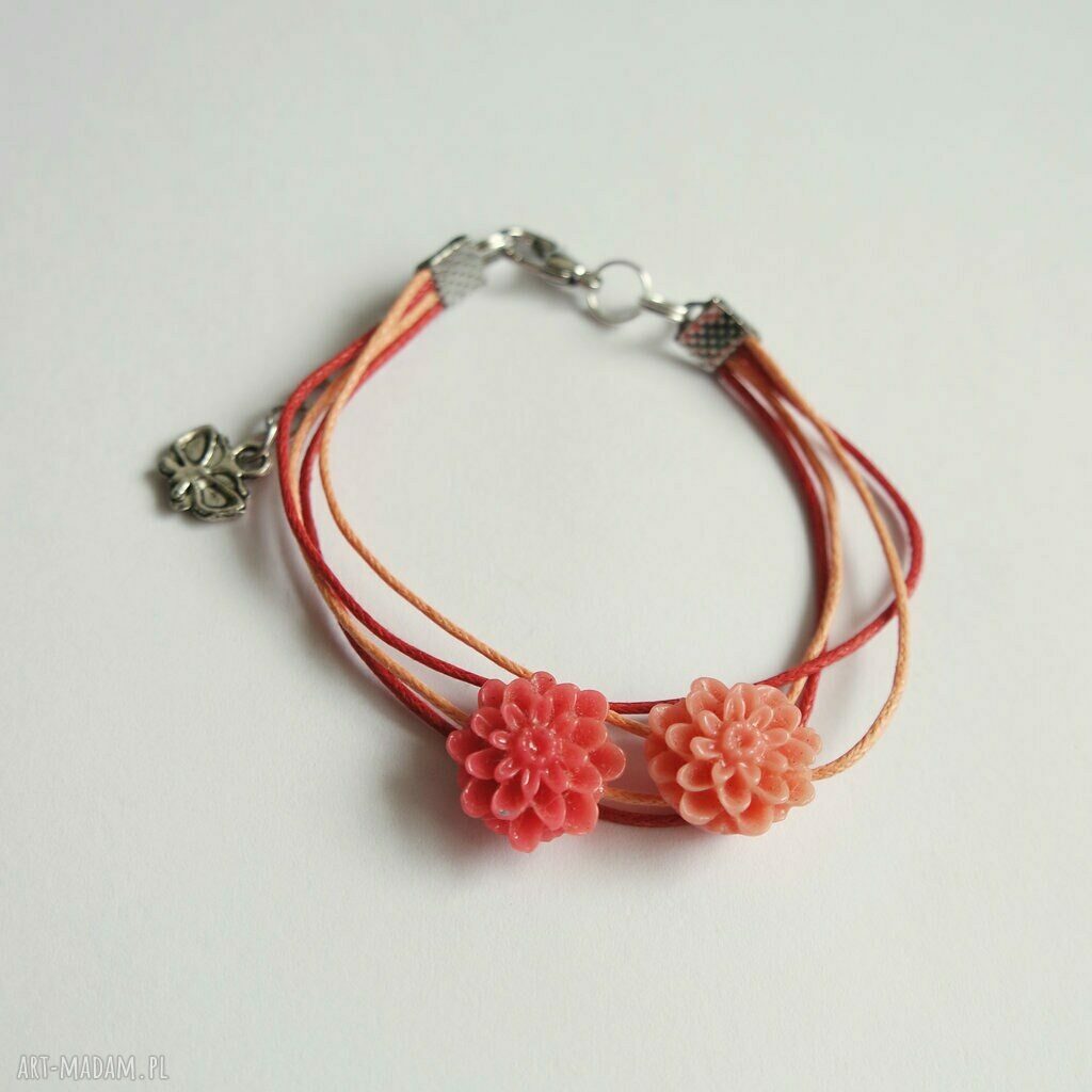 Bransoletka handmade Dalia z czerwonych sznureczków - srebrne wykończenie Yenoo