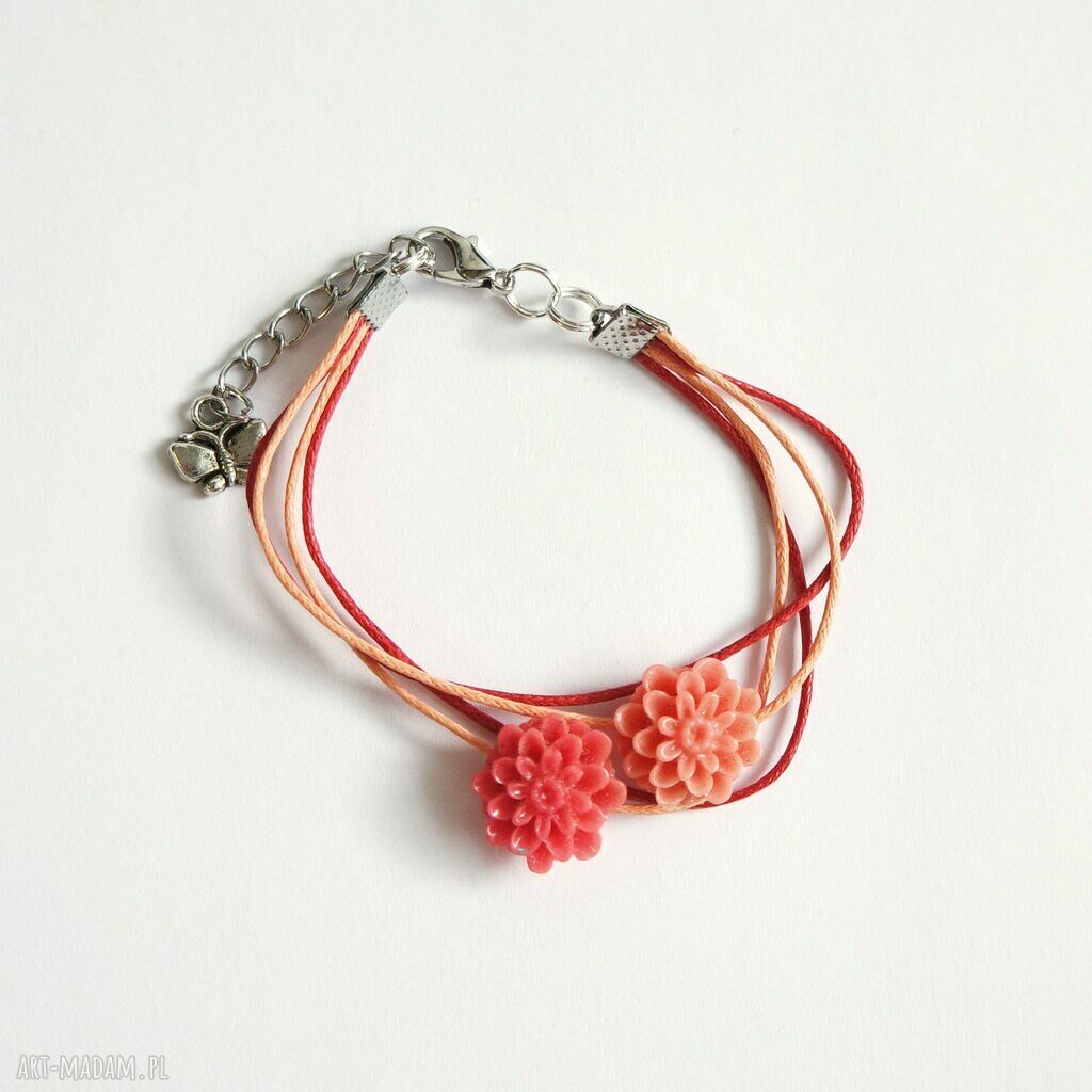 Bransoletka handmade Dalia z czerwonych sznureczków - srebrne wykończenie Yenoo