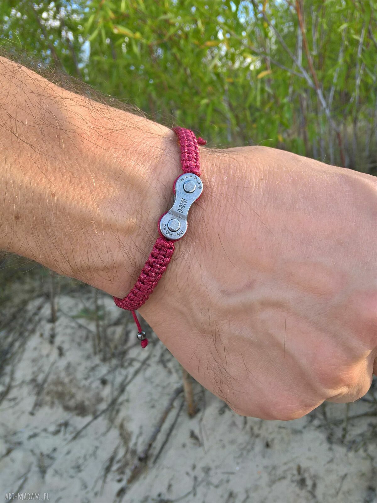 Bransoletka dla rowerzysty bordowo-beżowa - prezent dla taty (handmade)