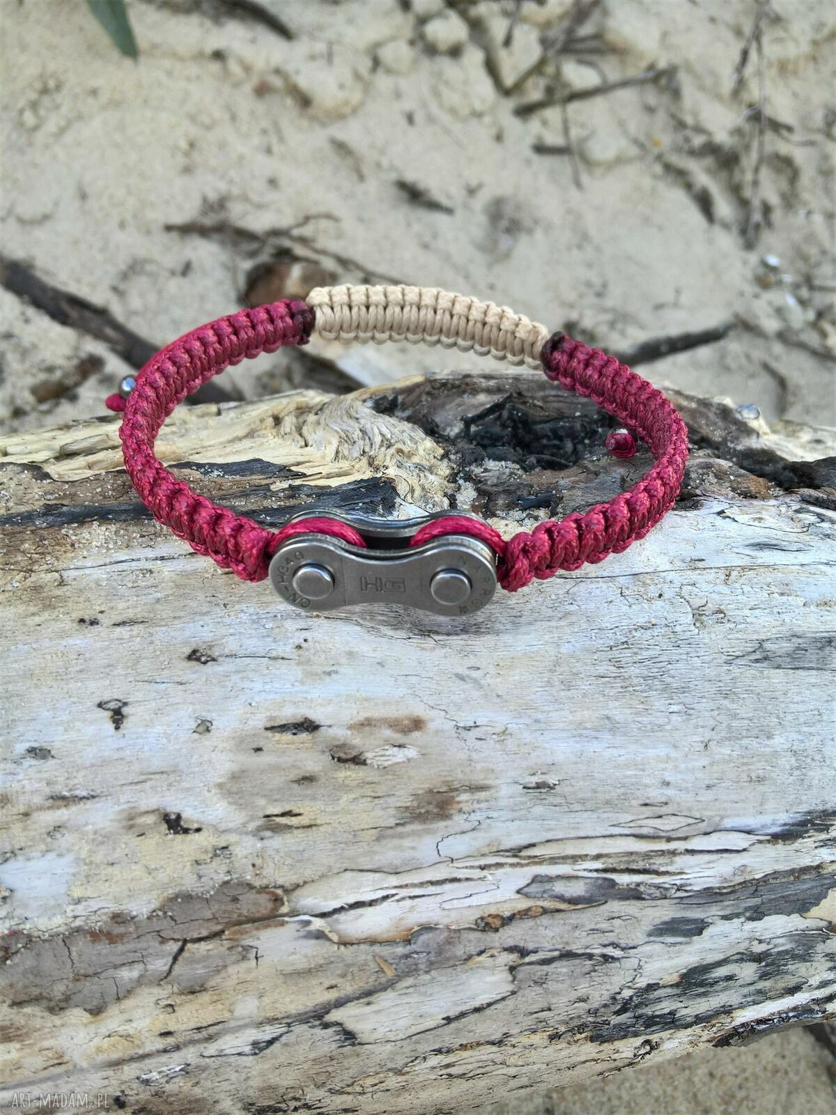 Bransoletka dla rowerzysty bordowo-beżowa - prezent dla taty handmade