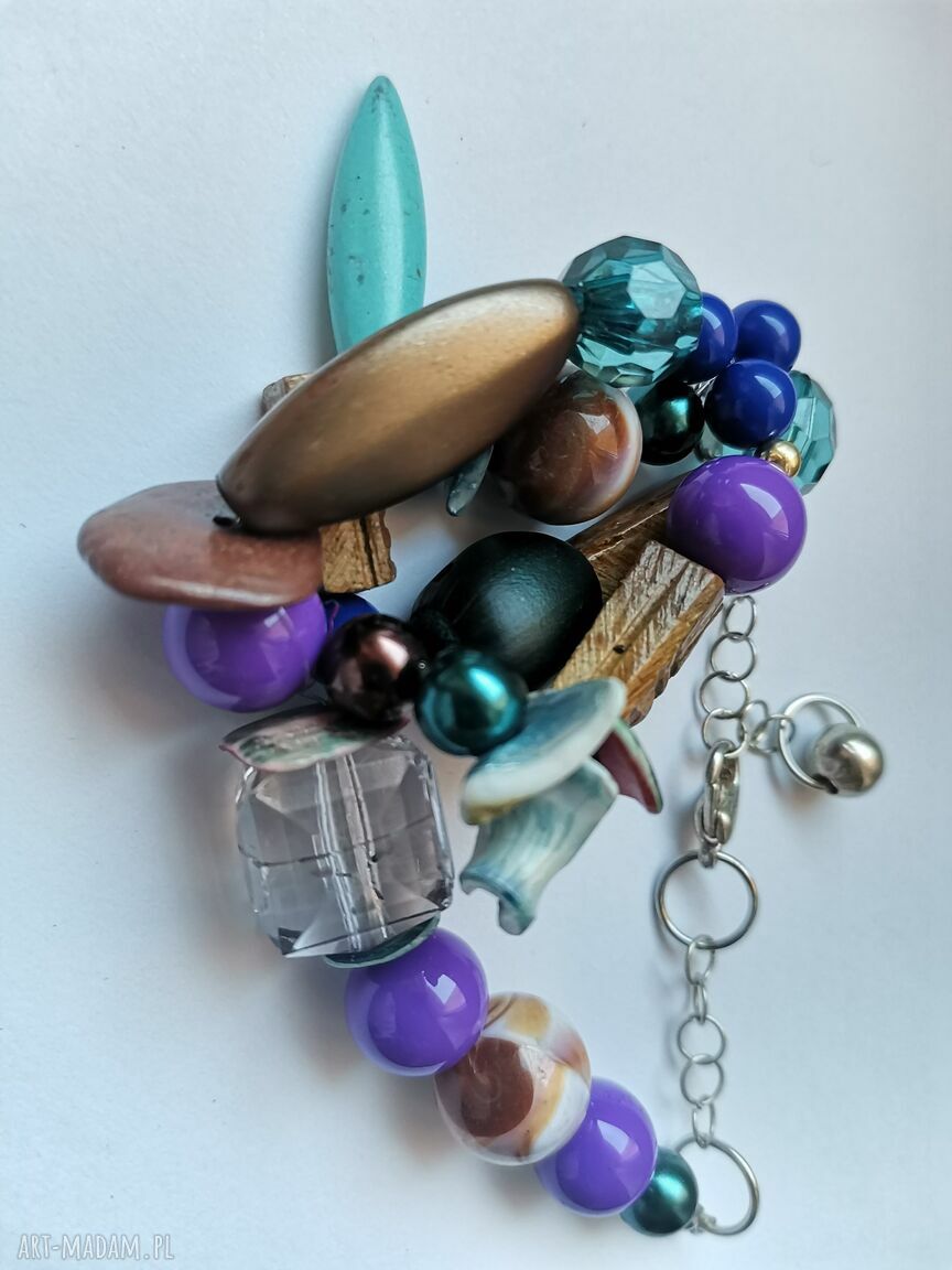 Bransoletka etno boho folk z kolorowymi ozdobami dla Mamy - handmade