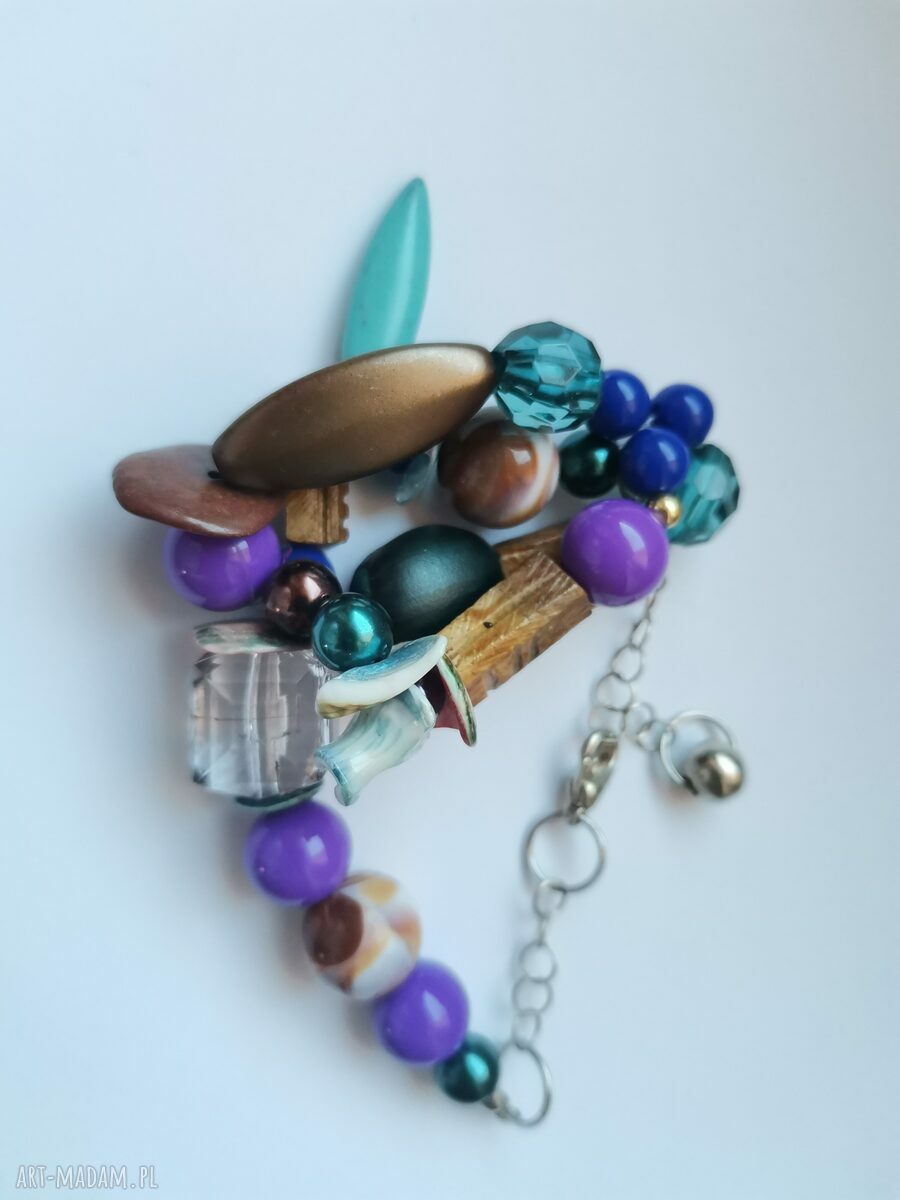 Bransoletka etno boho folk z kolorowymi ozdobami dla Mamy - handmade