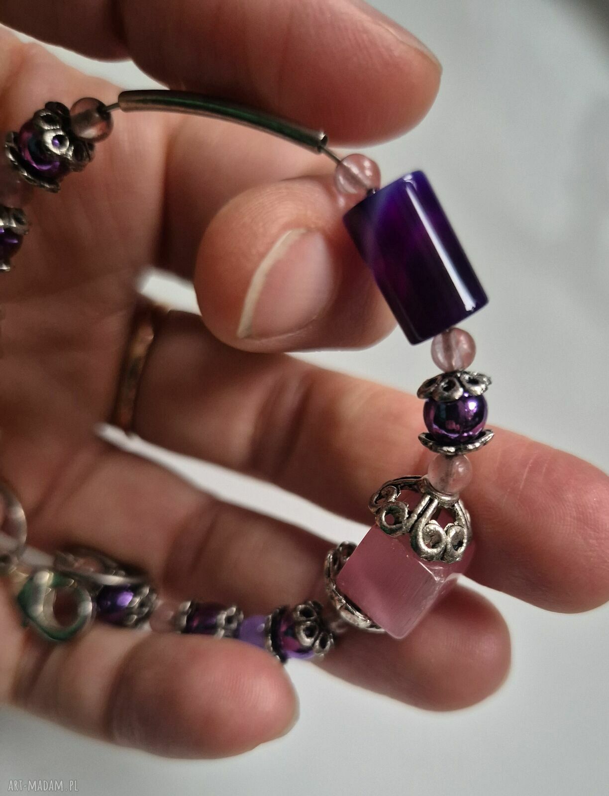 Ręcznie wykonana fioletowa bransoletka boho uniwersalna Box L1 - Ruda Klara