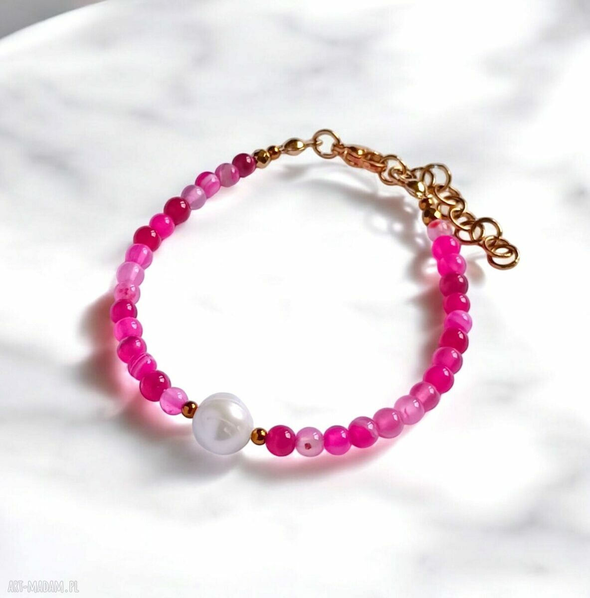 Fuchsia & Pearl - ręcznie wykonana bransoletka z agatu i perły