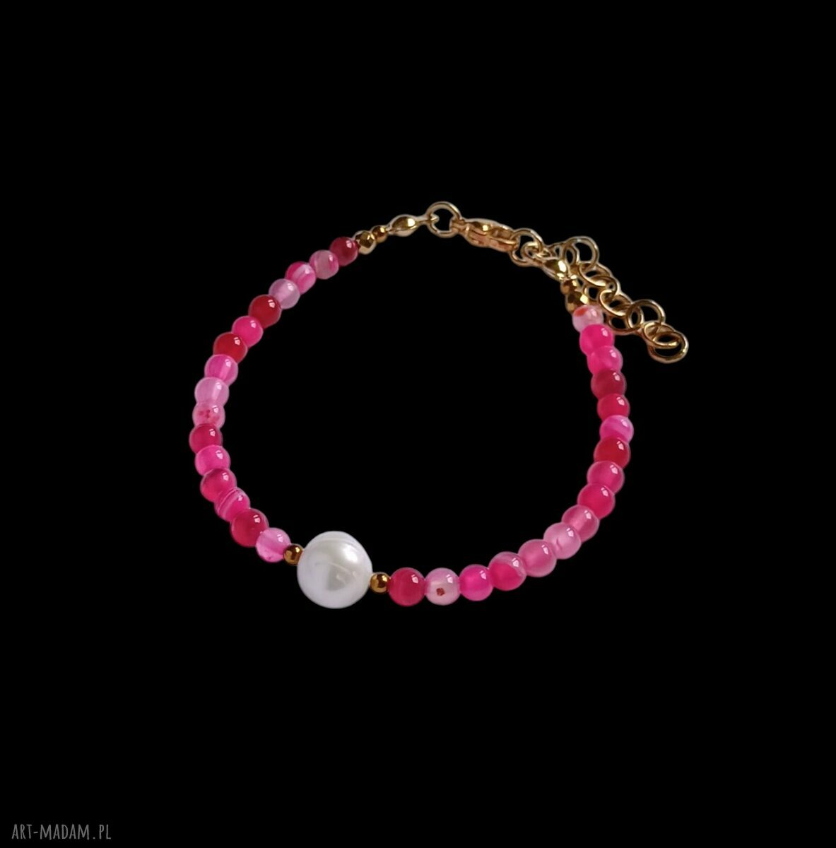 Fuchsia & Pearl - ręcznie wykonana bransoletka z agatu i perły