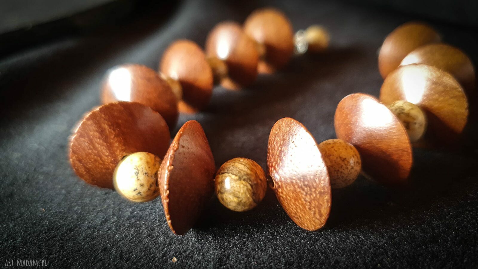 Bransoletka hand made palma bayong i jaspis krajobrazowy ze srebrem - unikat
