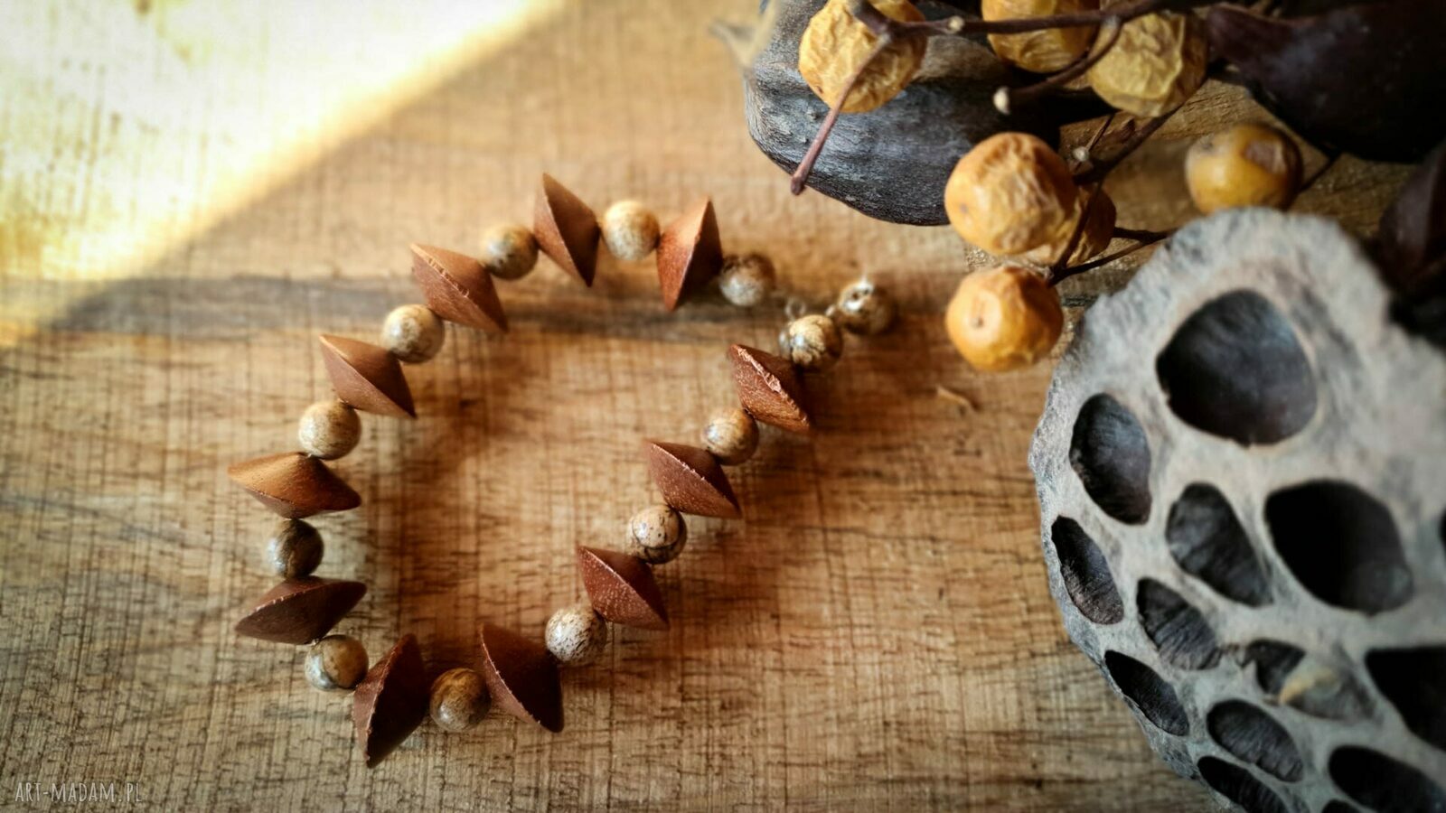 Bransoletka hand made palma bayong i jaspis krajobrazowy ze srebrem - unikat