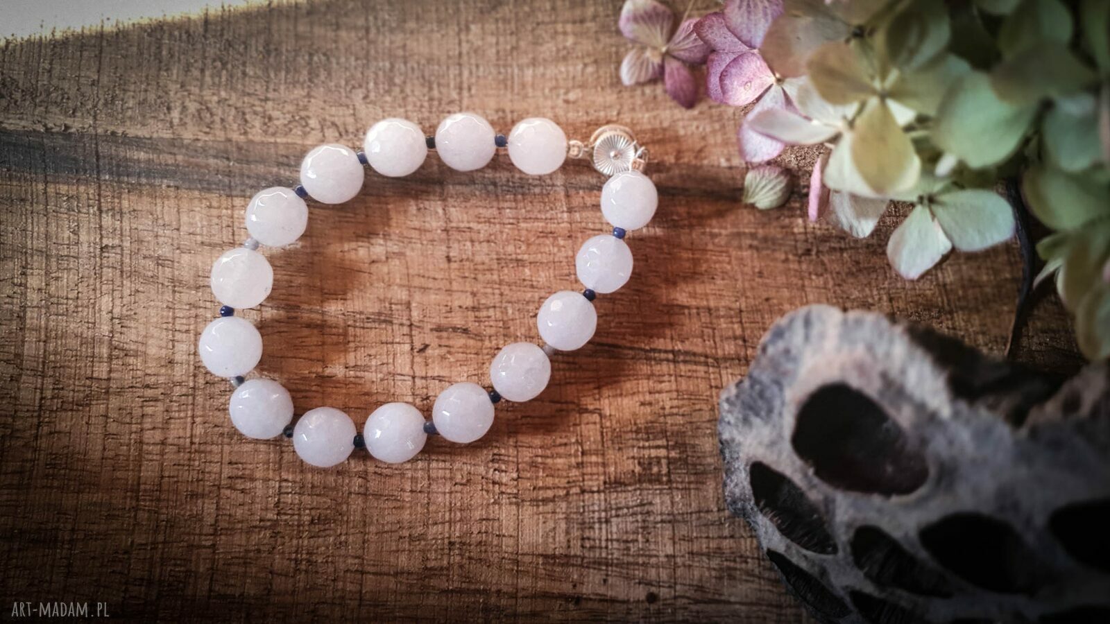 Bransoletka handmade z szarego jadeitu i sodalitu