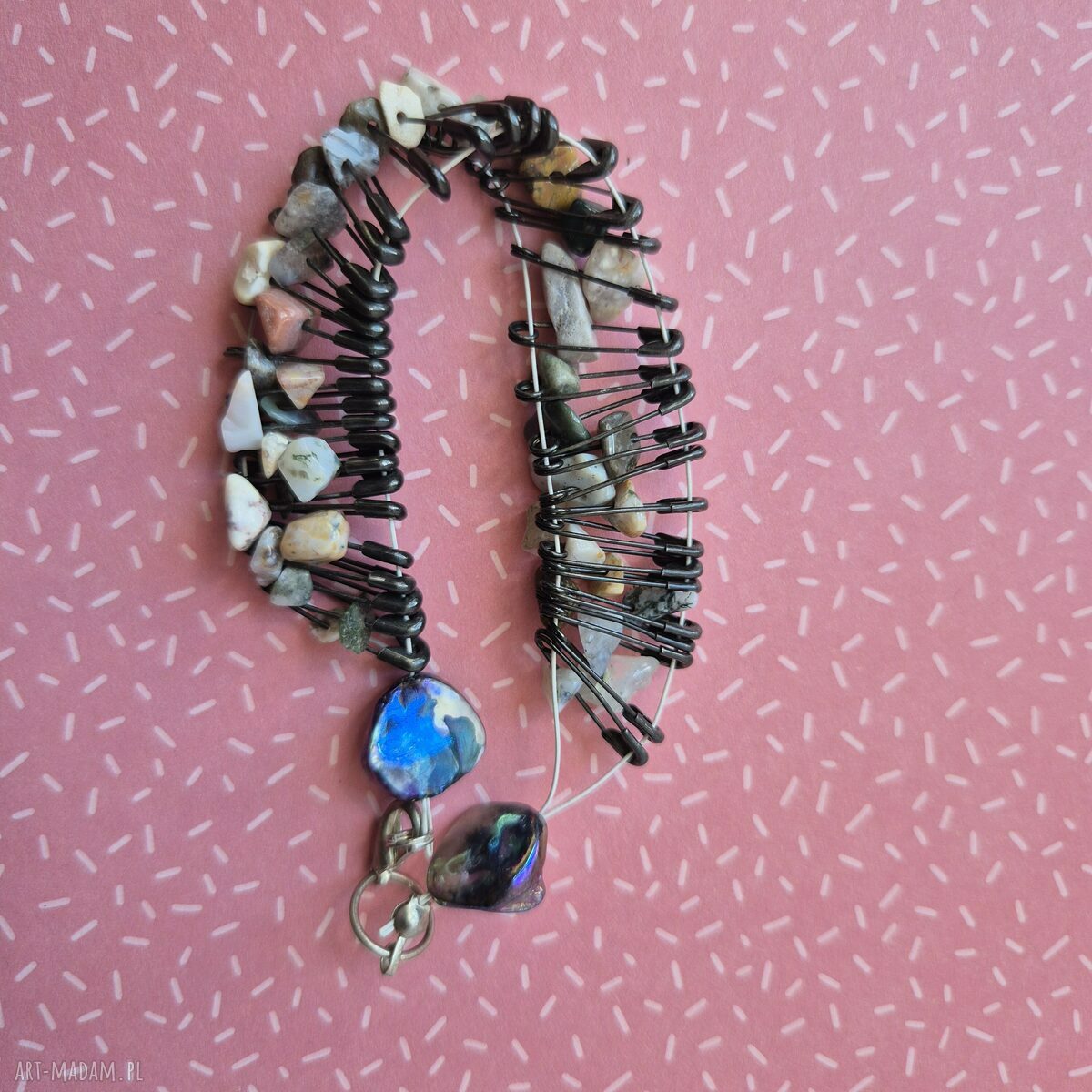 Bransoletka handmade z kamieniami sieczka w stylu etno boho - Ruda Klara
