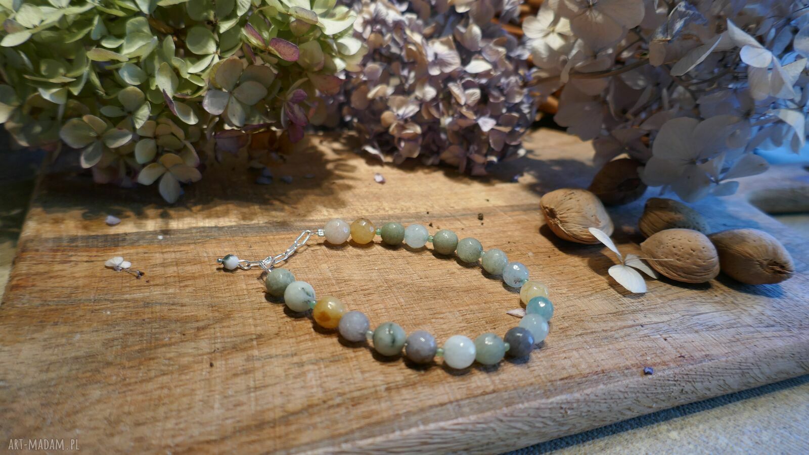Bransoletka handmade z jadeitu amazonitowego i awenturynu