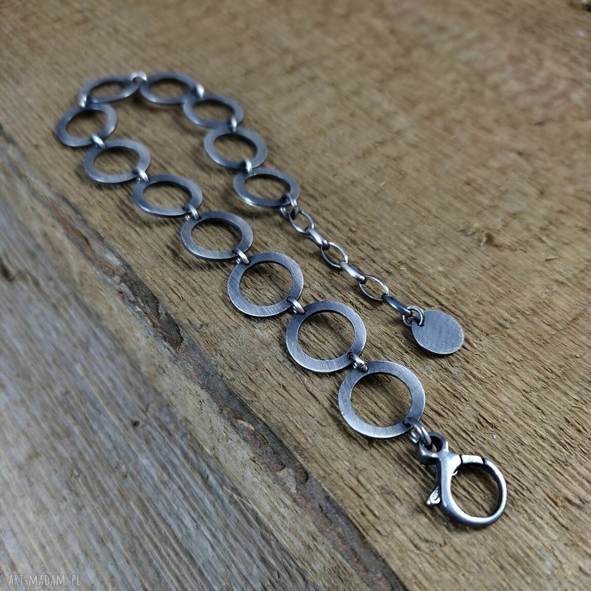 Bransoletka HOOP z oksydowanego srebra 925 - blaszka 1,2 cm