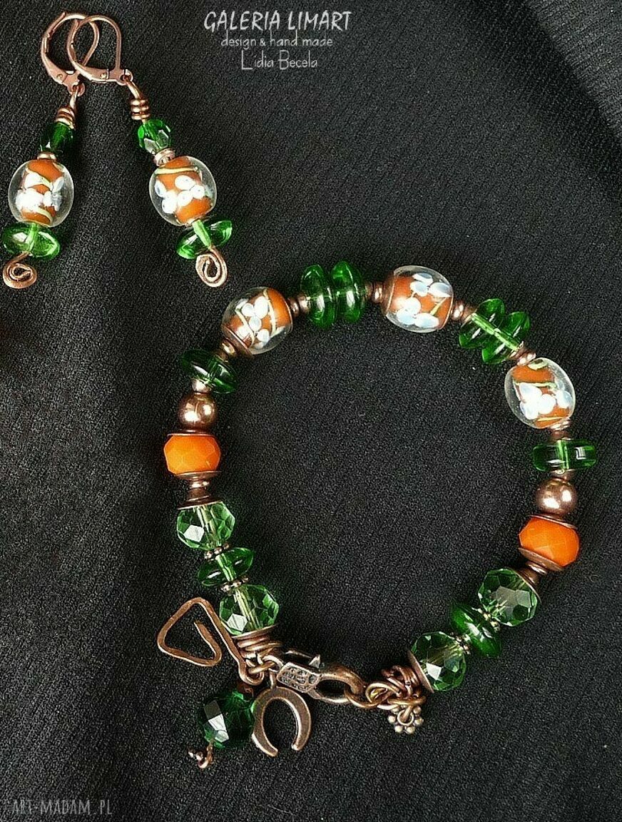 Bransoletka i kolczyki Boho 2w1 handmade ze szkła weneckiego i miedzi