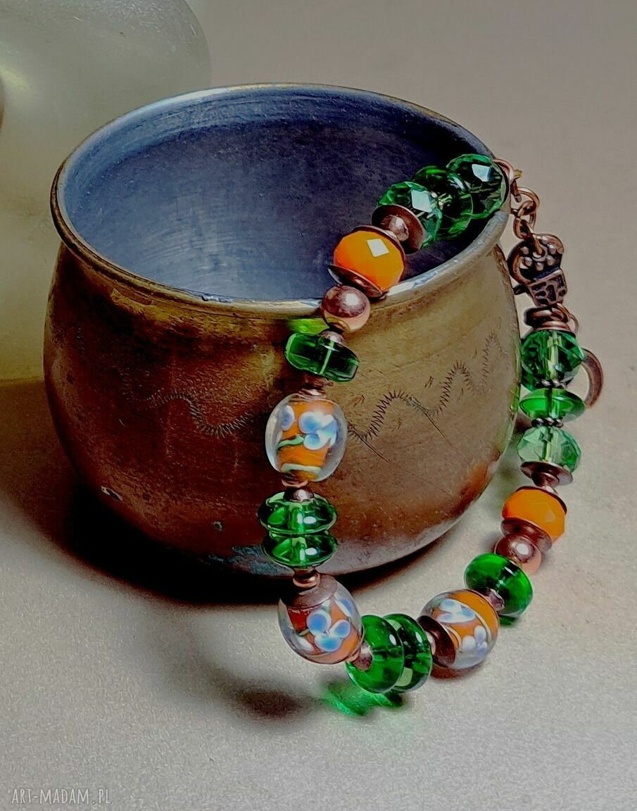 Bransoletka i kolczyki Boho 2w1 handmade ze szkła weneckiego i miedzi