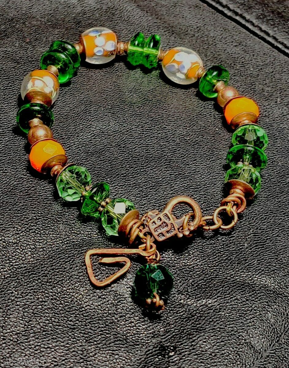 Bransoletka i kolczyki Boho 2w1 handmade ze szkła weneckiego i miedzi