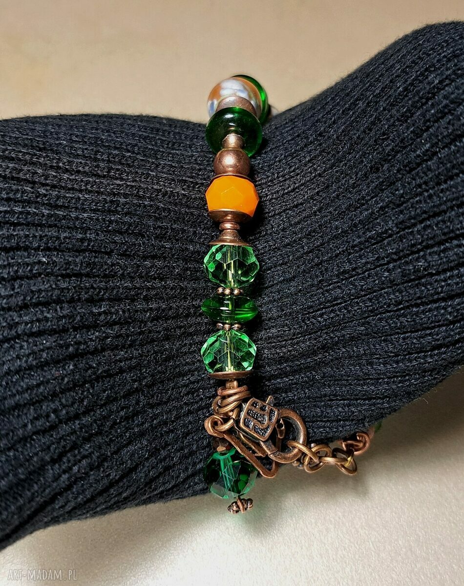Bransoletka i kolczyki Boho 2w1 handmade ze szkła weneckiego i miedzi