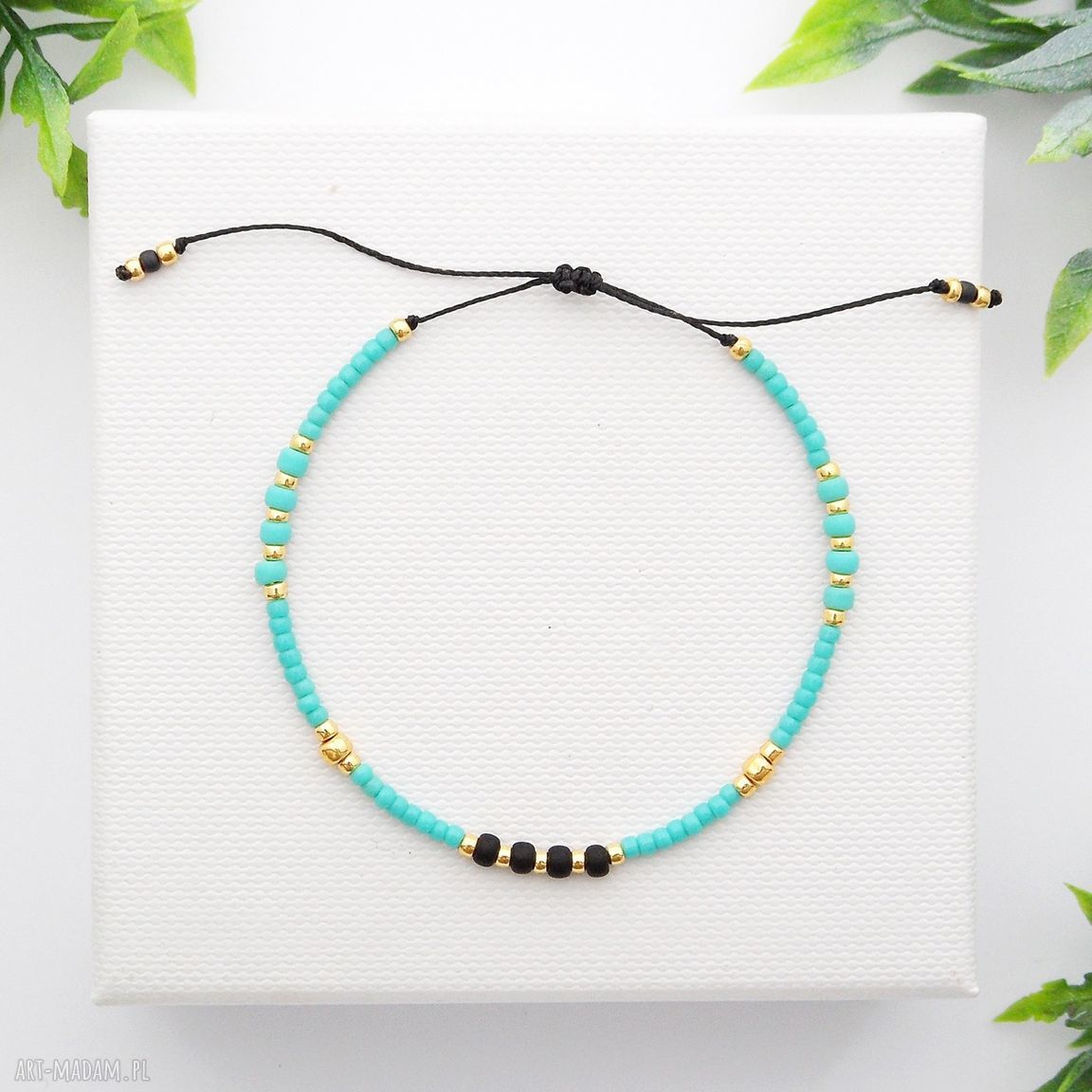 Bransoletka koralikowa Minimal - Turquoise (turkus i złote detale)