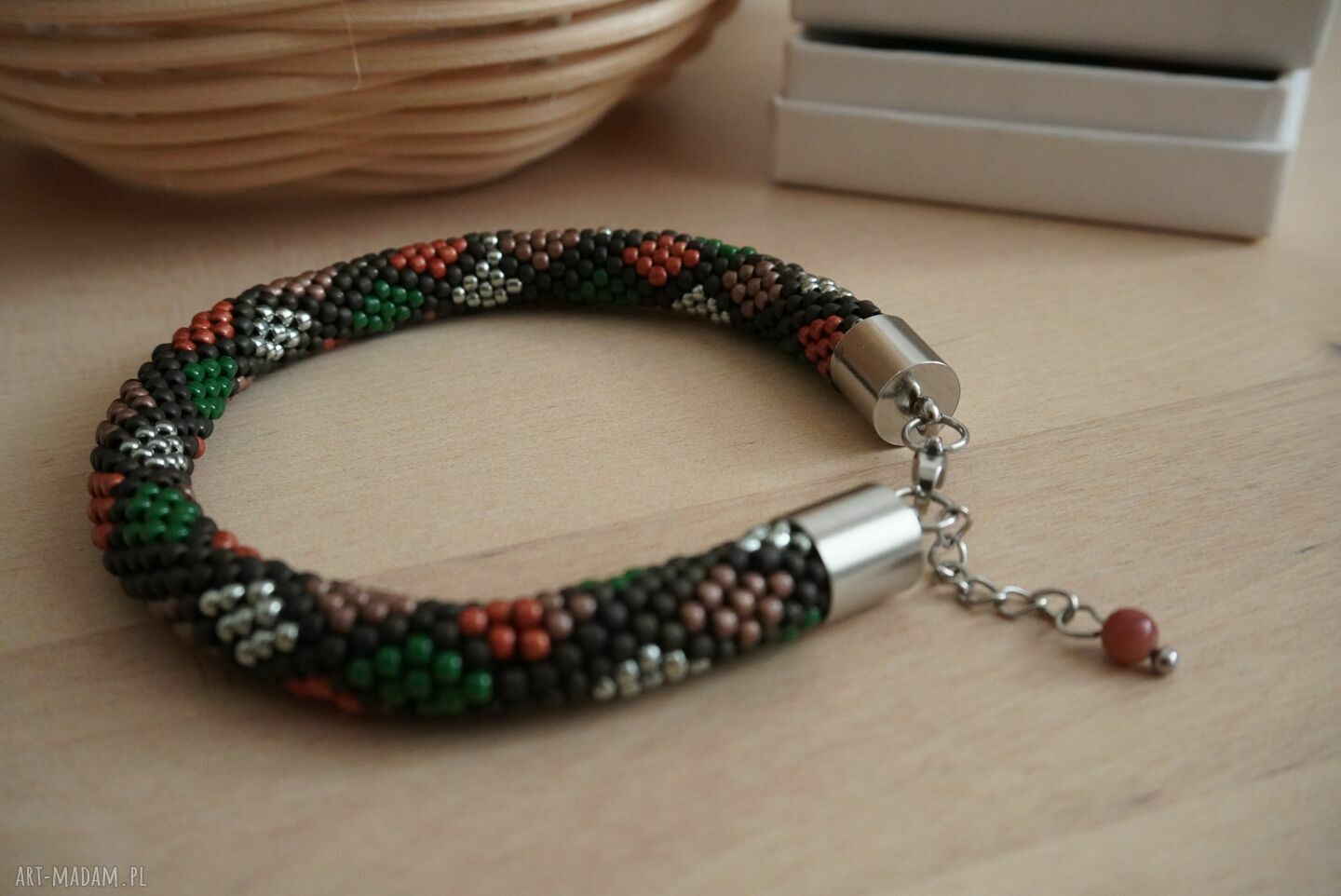 Kolorowa bransoletka koralikowa z jaspisem - handmade z koralików Toho