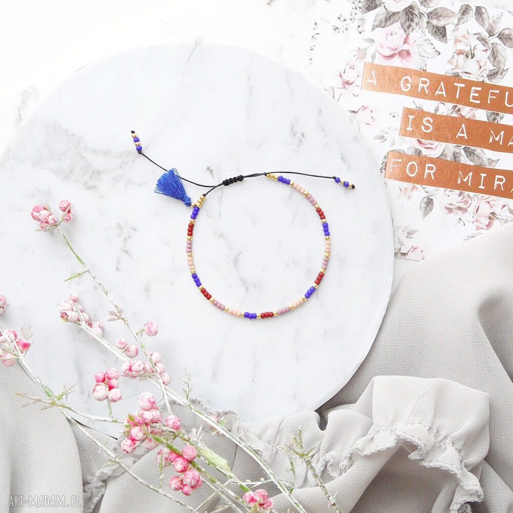 Bransoletka koralikowa Minimal Blue Autumn TOHO - regulowana i bardzo delikatna