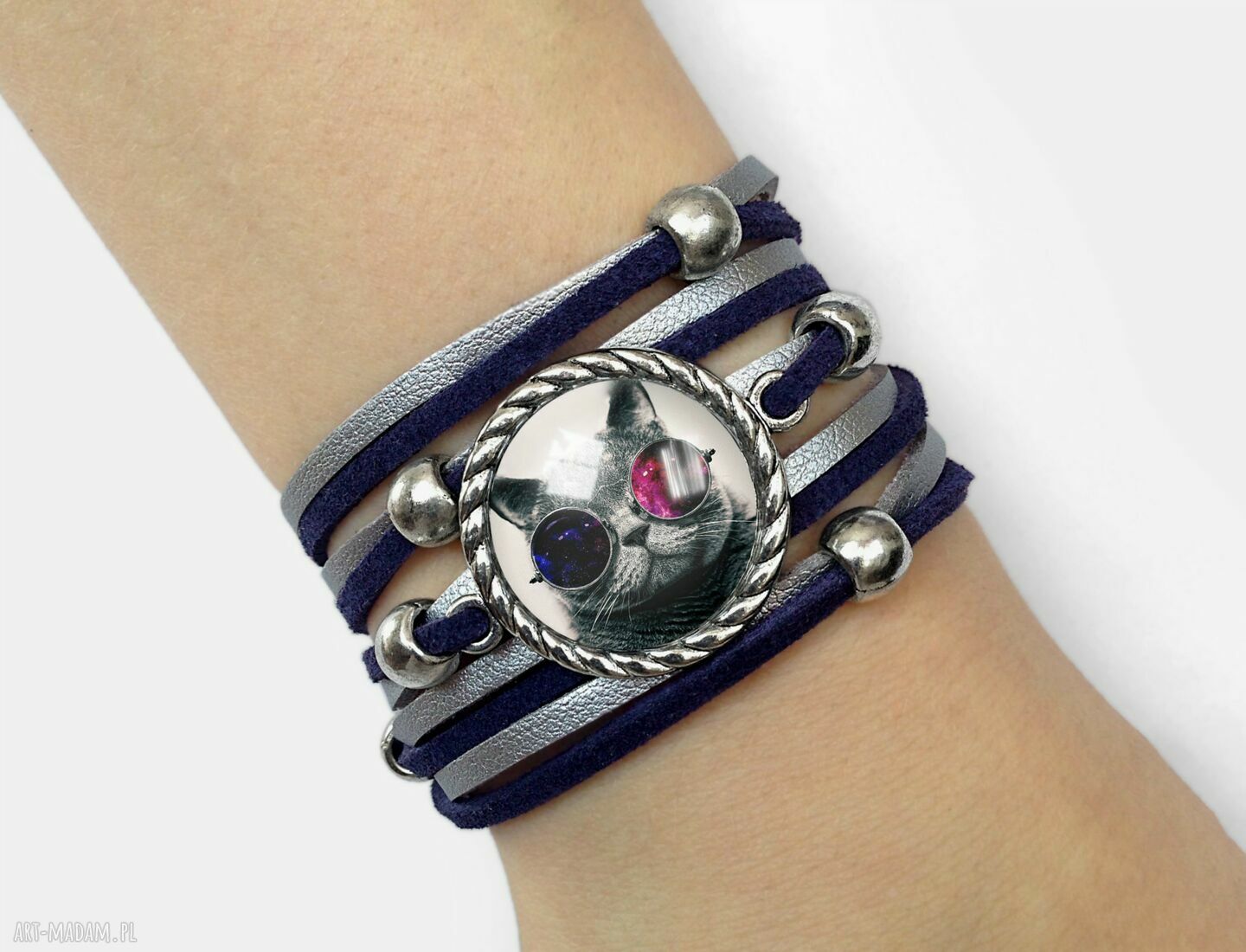 Bransoletka kosmiczny kot hipster galaxy kotem ręcznie robiona