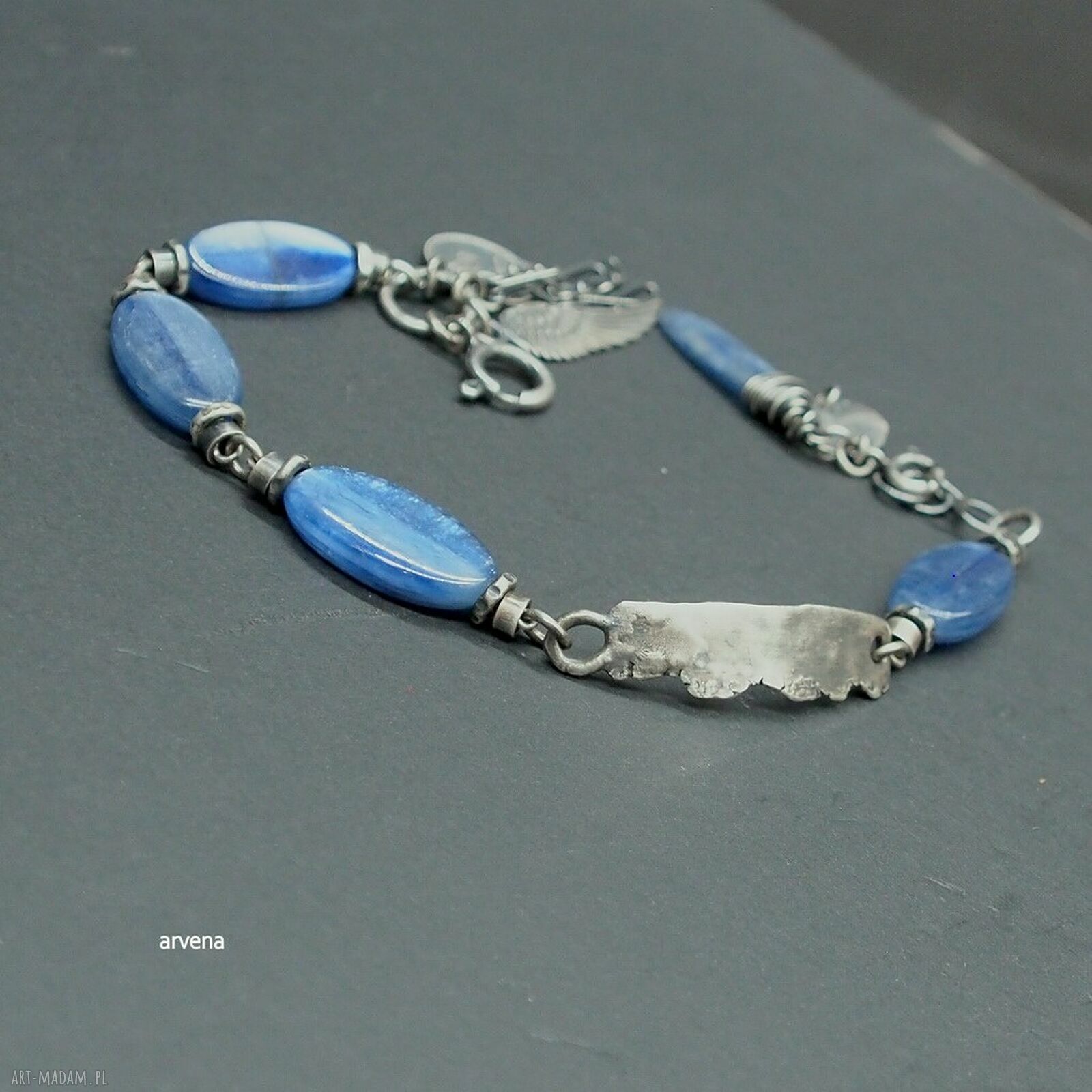 Bransoletka z kyanitem 017 - oksydowane srebro 925, handmade