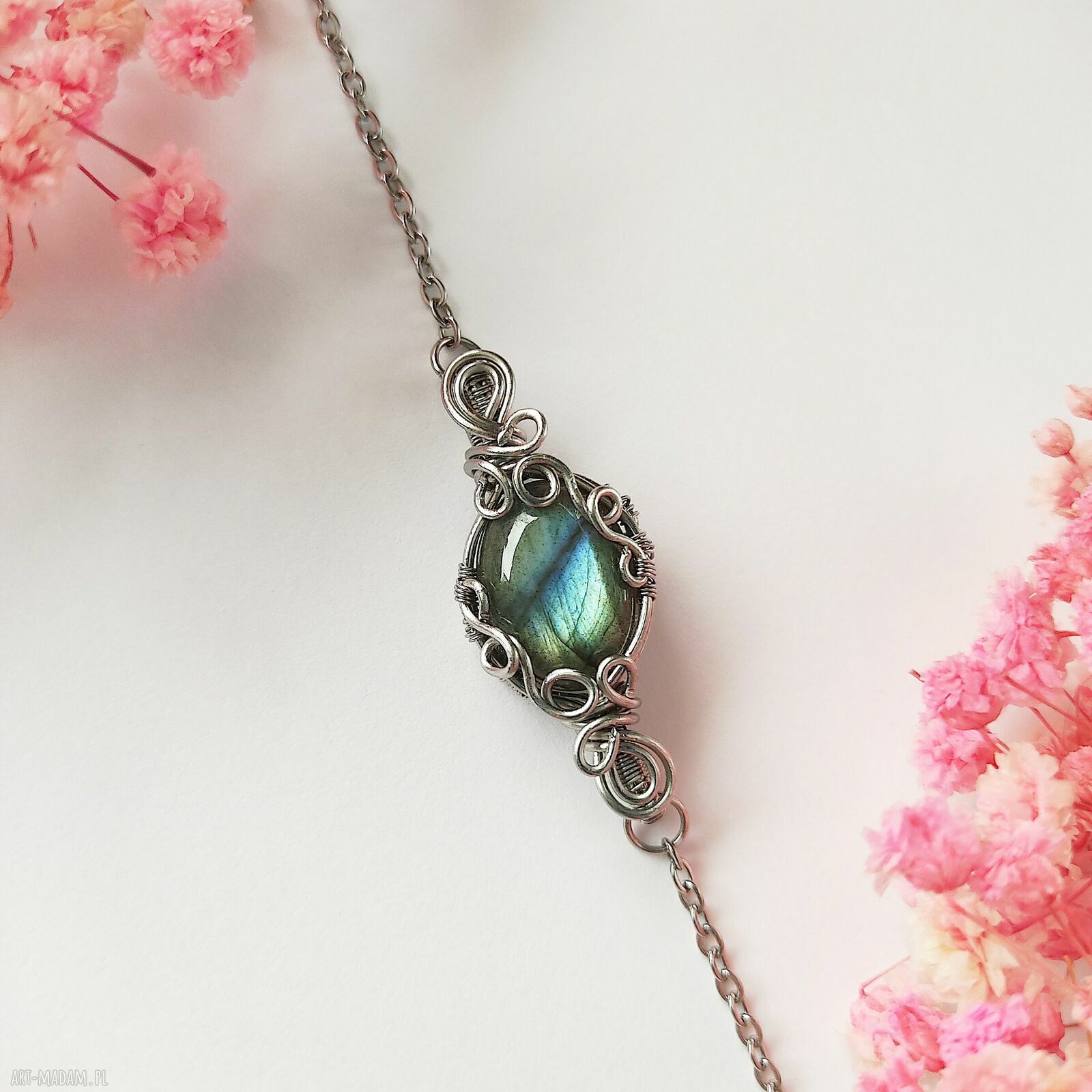 Bransoletka z labradorytem i stali chirurgicznej - handmade wire wrapping