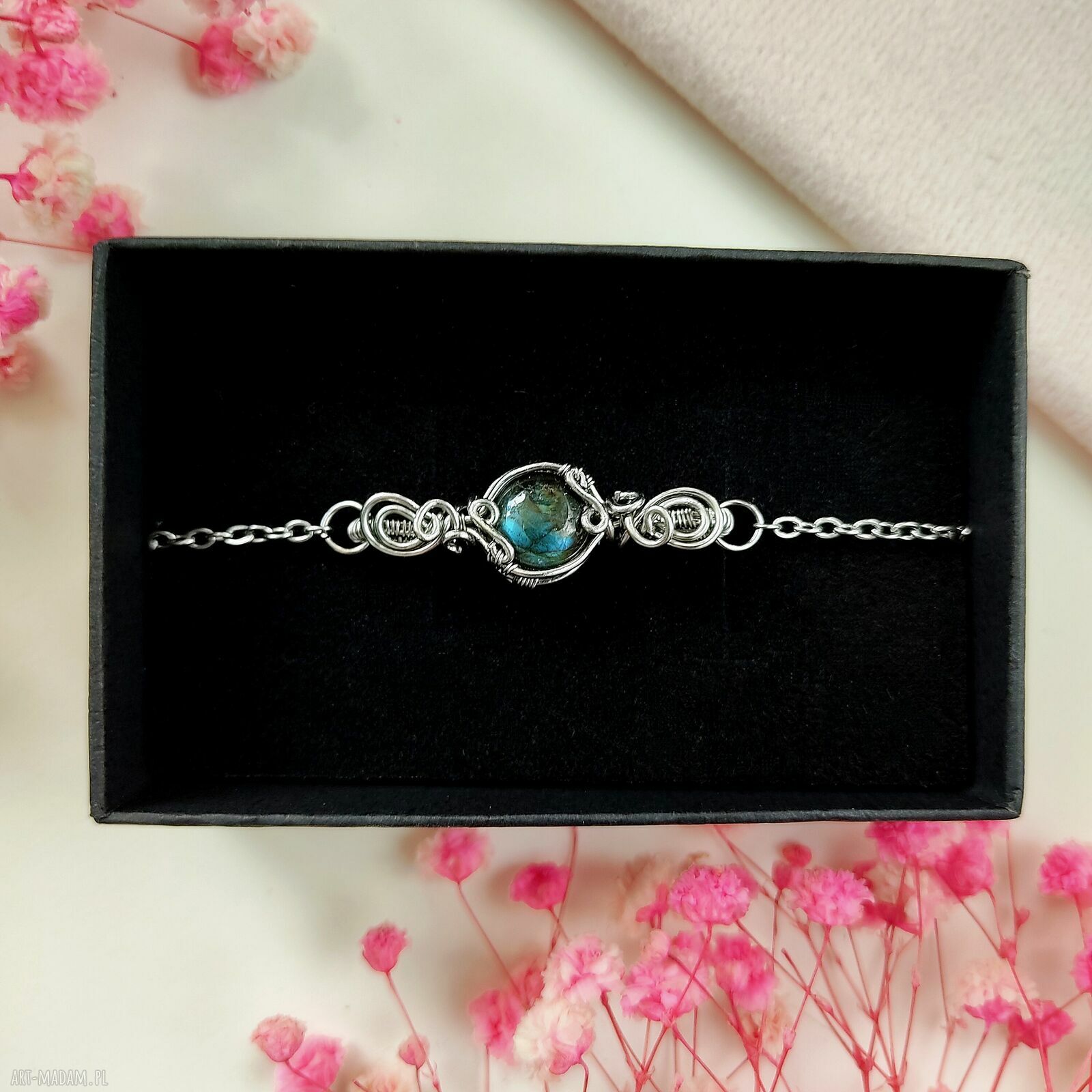 Bransoletka z labradorytem ze stali chirurgicznej - handmade wire wrapping