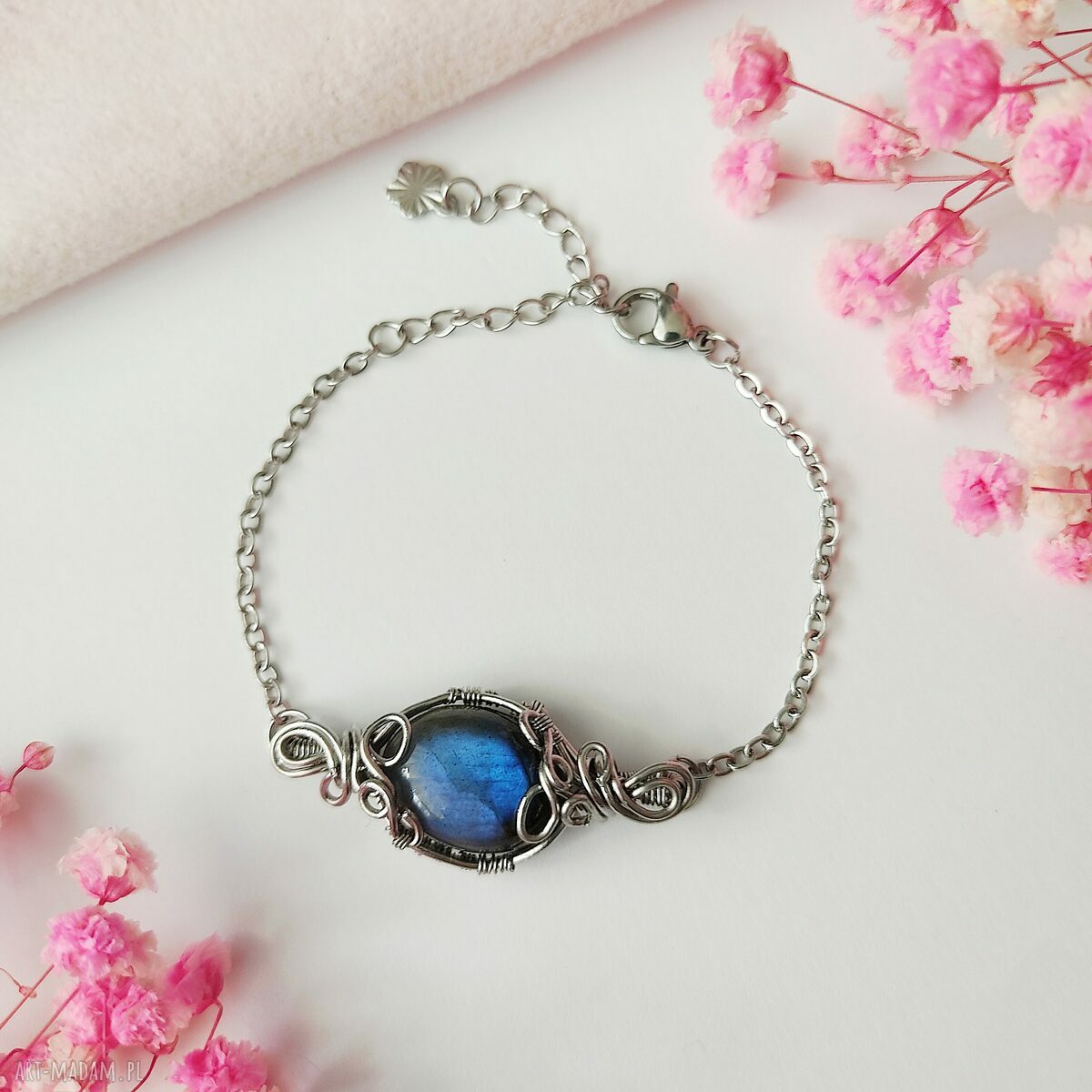 Bransoletka Labradoryt - stal chirurgiczna i wire wrapping (regulowana)