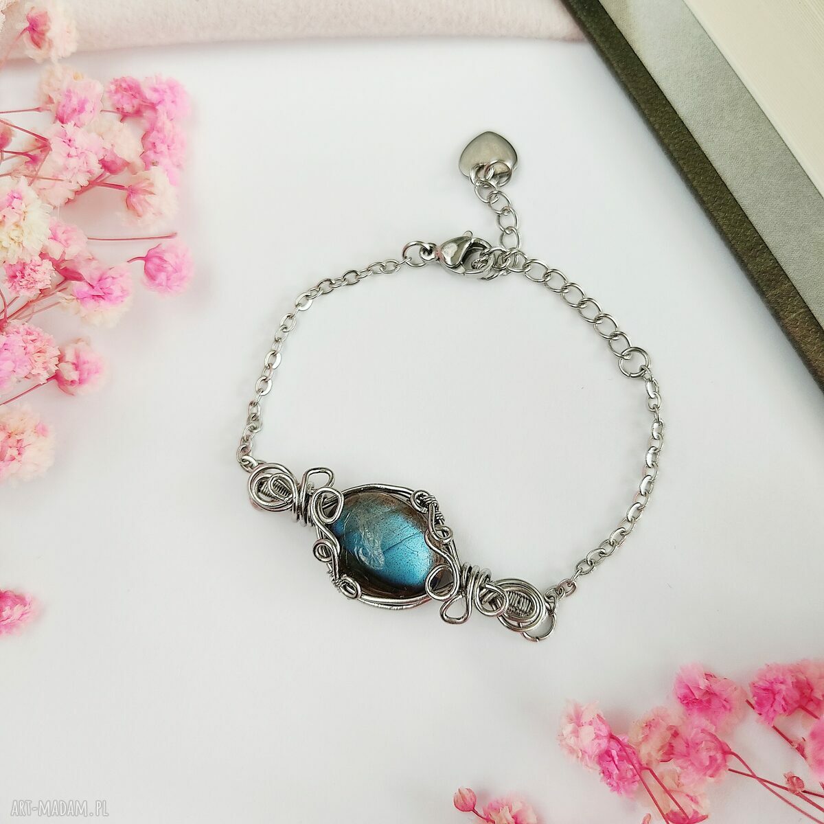 Bransoletka Labradoryt ze stali chirurgicznej - handmade wire wrapping