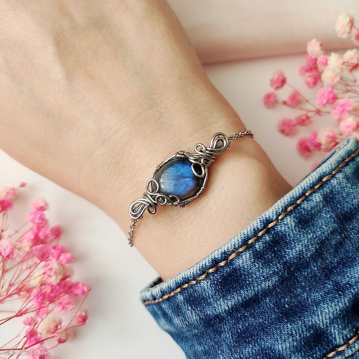 Bransoletka Labradoryt - stal chirurgiczna i wire wrapping regulowana