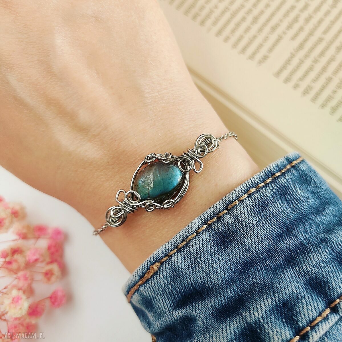 Bransoletka Labradoryt ze stali chirurgicznej - handmade wire wrapping