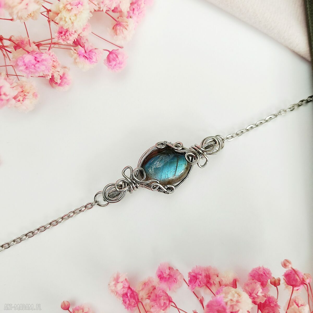Bransoletka Labradoryt ze stali chirurgicznej - handmade wire wrapping