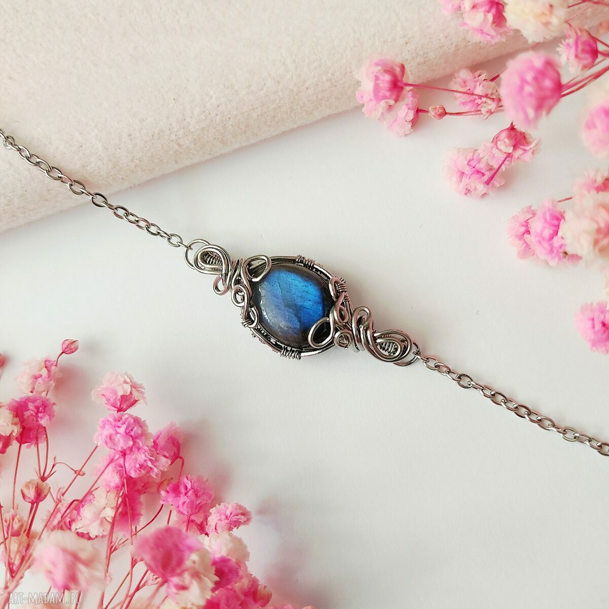 Bransoletka Labradoryt - stal chirurgiczna i wire wrapping (regulowana)