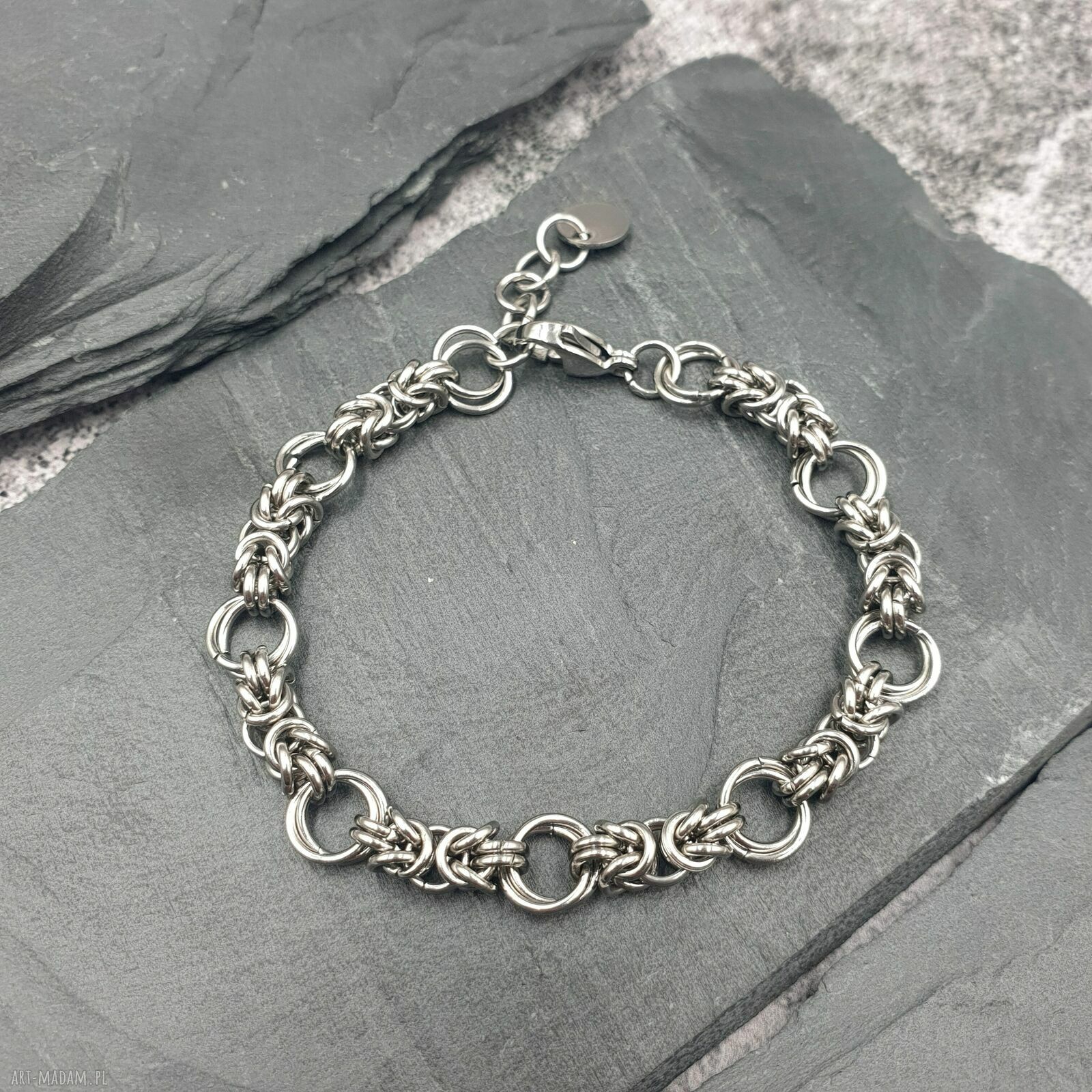 Bransoletka chainmaille ze stali szlachetnej - ażurowe koła