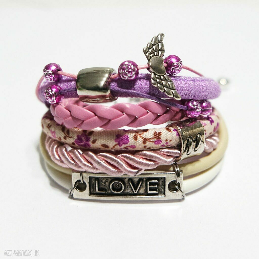 Bransoletka Lila Love z rzemieni - handmade