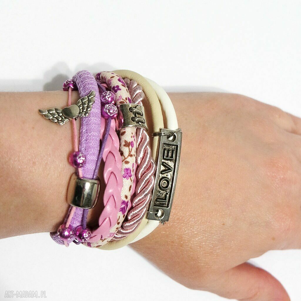 Bransoletka Lila Love z rzemieni - handmade