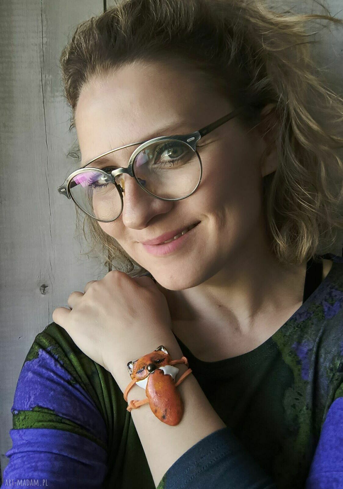 Bransoletka lisek z ceramiki na pomarańczowym rzemyku