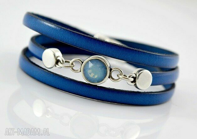 Skórzana bransoletka magnetyczna MAGNETOOS TRIPLE CRISTAL BLUE z kryształem Chaton