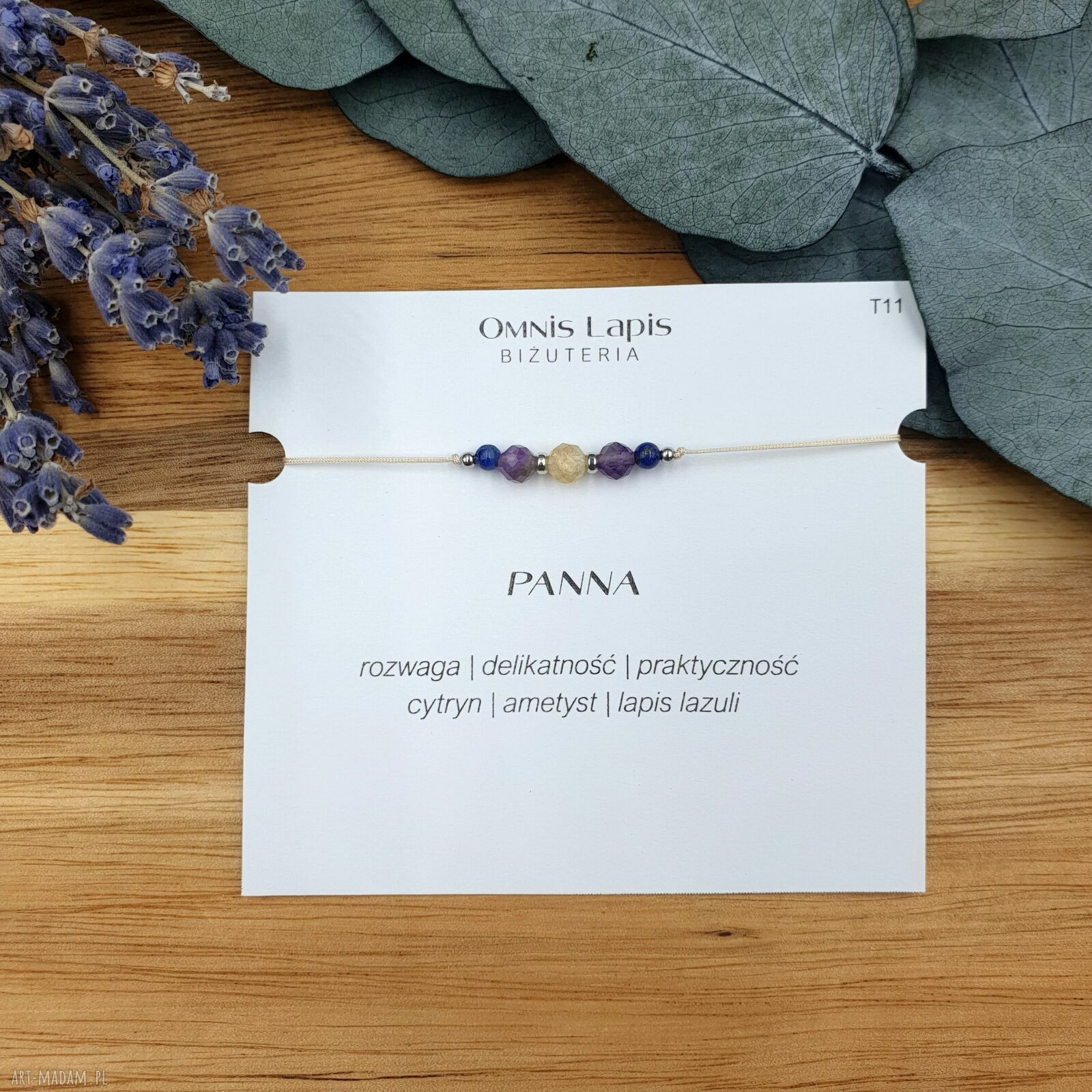 Bransoletka makrama Zodiak Panna - cytryn, ametyst i lapis lazuli
