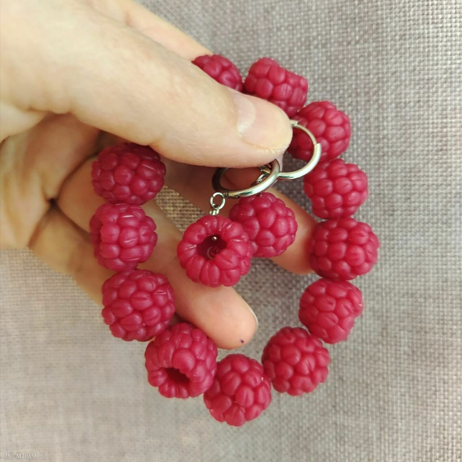 Malinowy komplet biżuterii handmade - bransoletka i kolczyki