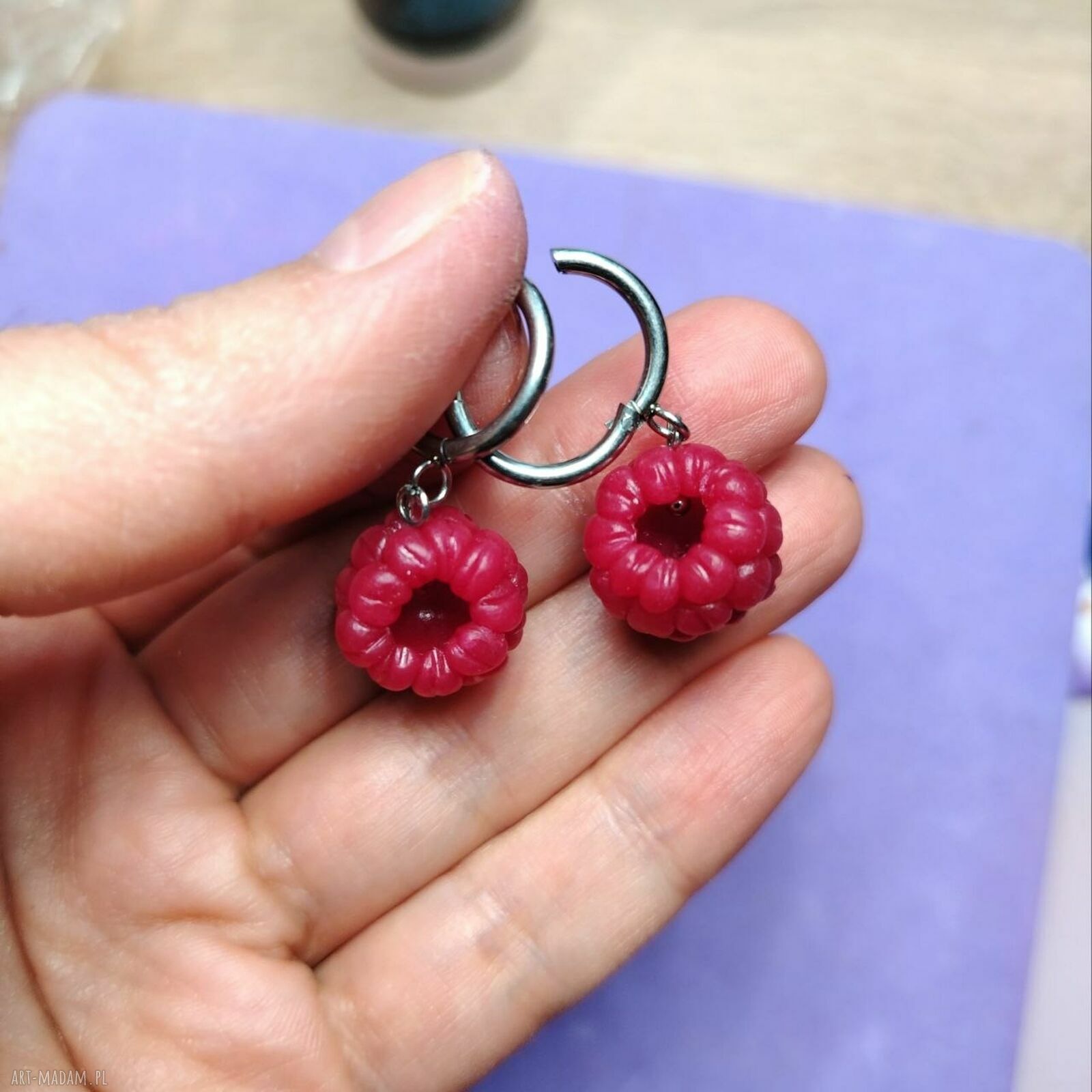 Malinowy komplet biżuterii handmade - bransoletka i kolczyki