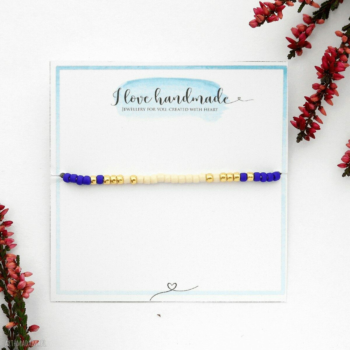 Delikatna bransoletka Minimal Autumn Cobalt z makramy - kobalt i złoto